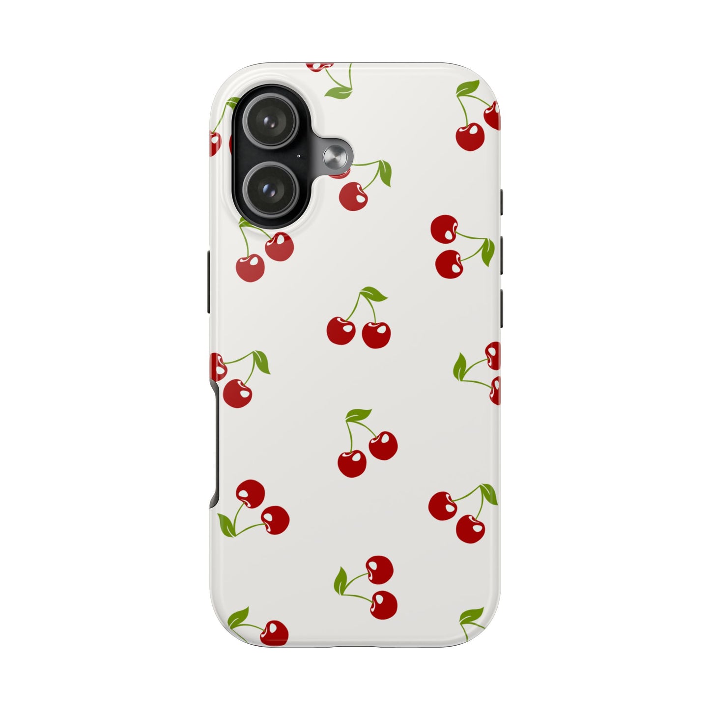 Cute Cherry Pattern Phone Case with Minimalist White Background – Playful Red Fruit Design Protective Cover for Sweet and Simple Style