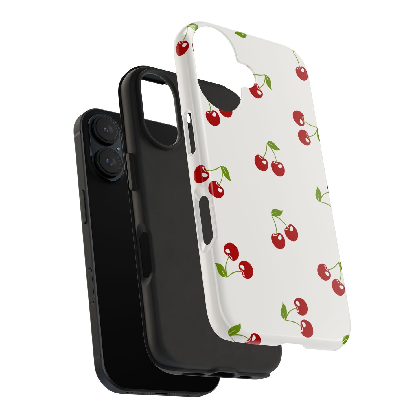Cute Cherry Pattern Phone Case with Minimalist White Background – Playful Red Fruit Design Protective Cover for Sweet and Simple Style