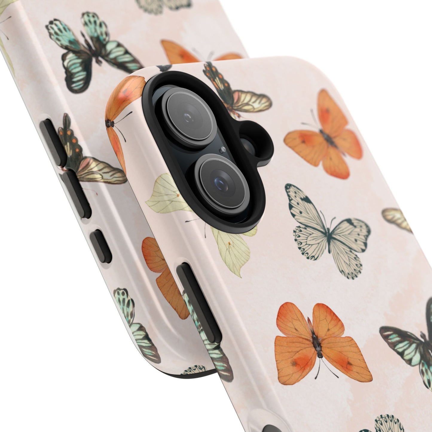 Elegant Butterfly Phone Case with Soft Pastel Background – Delicate Nature-Inspired Design Featuring Orange and Mint Green Butterflies