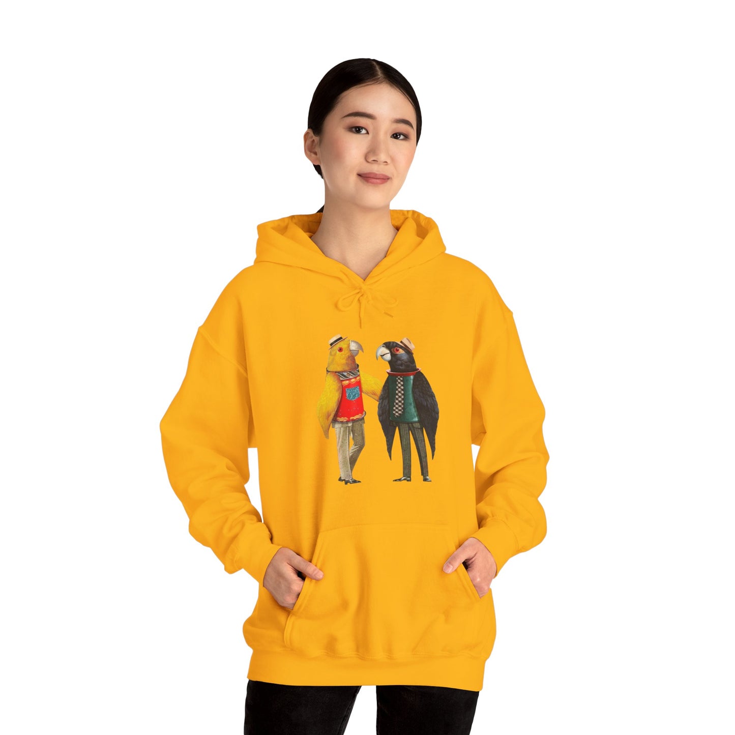 Hooded Sweatshirt Love Birds Parrots Couple Illustrations