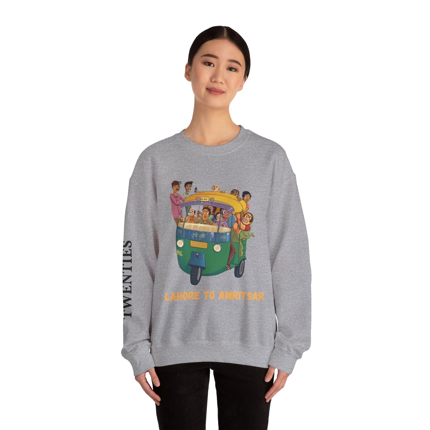 Cultural Adventure Sweatshirt - Lahore to Amritsar Design, (Customizable Text on the Arm) Unisex Crew, Comfy Casual Wear