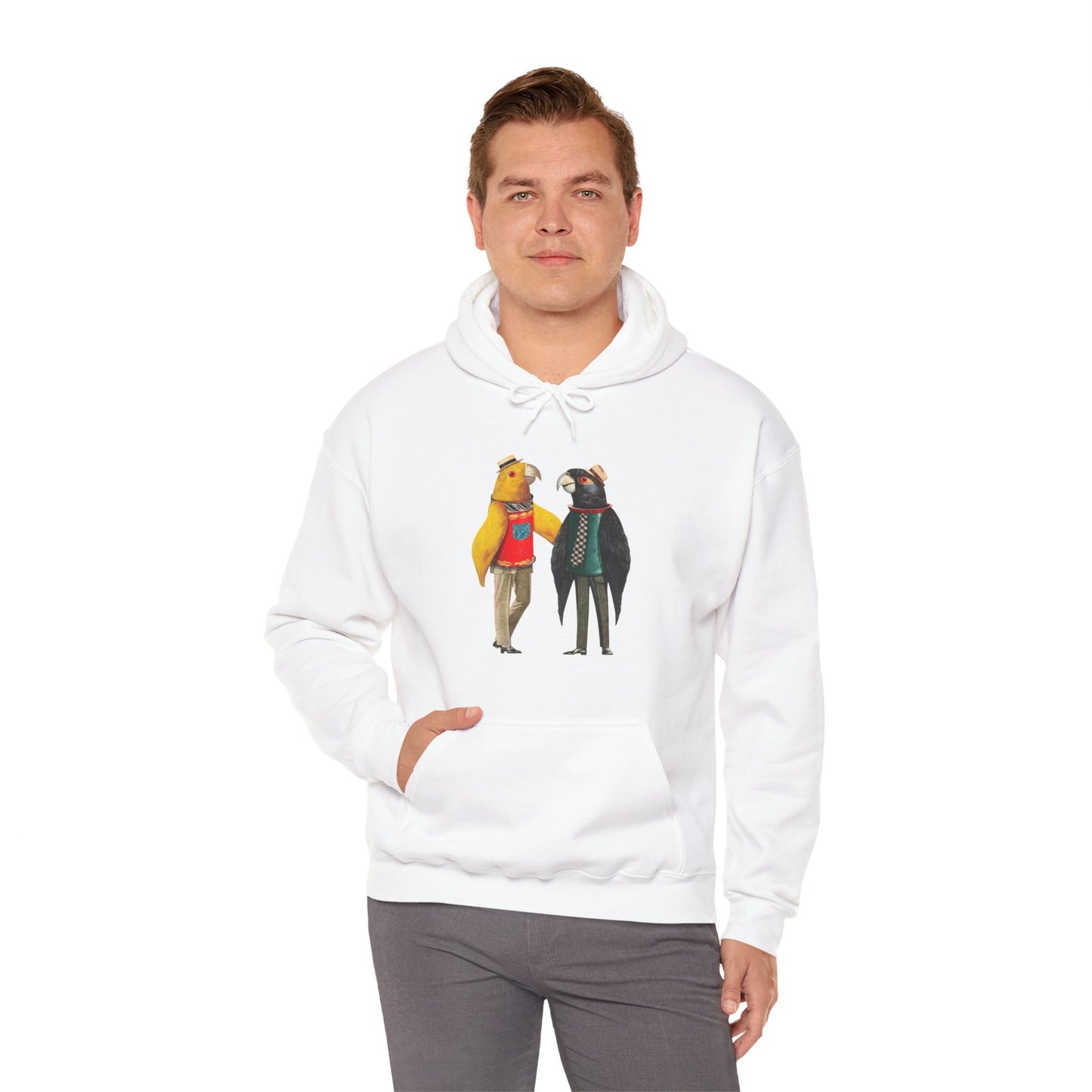 Hooded Sweatshirt Love Birds Parrots Couple Illustrations