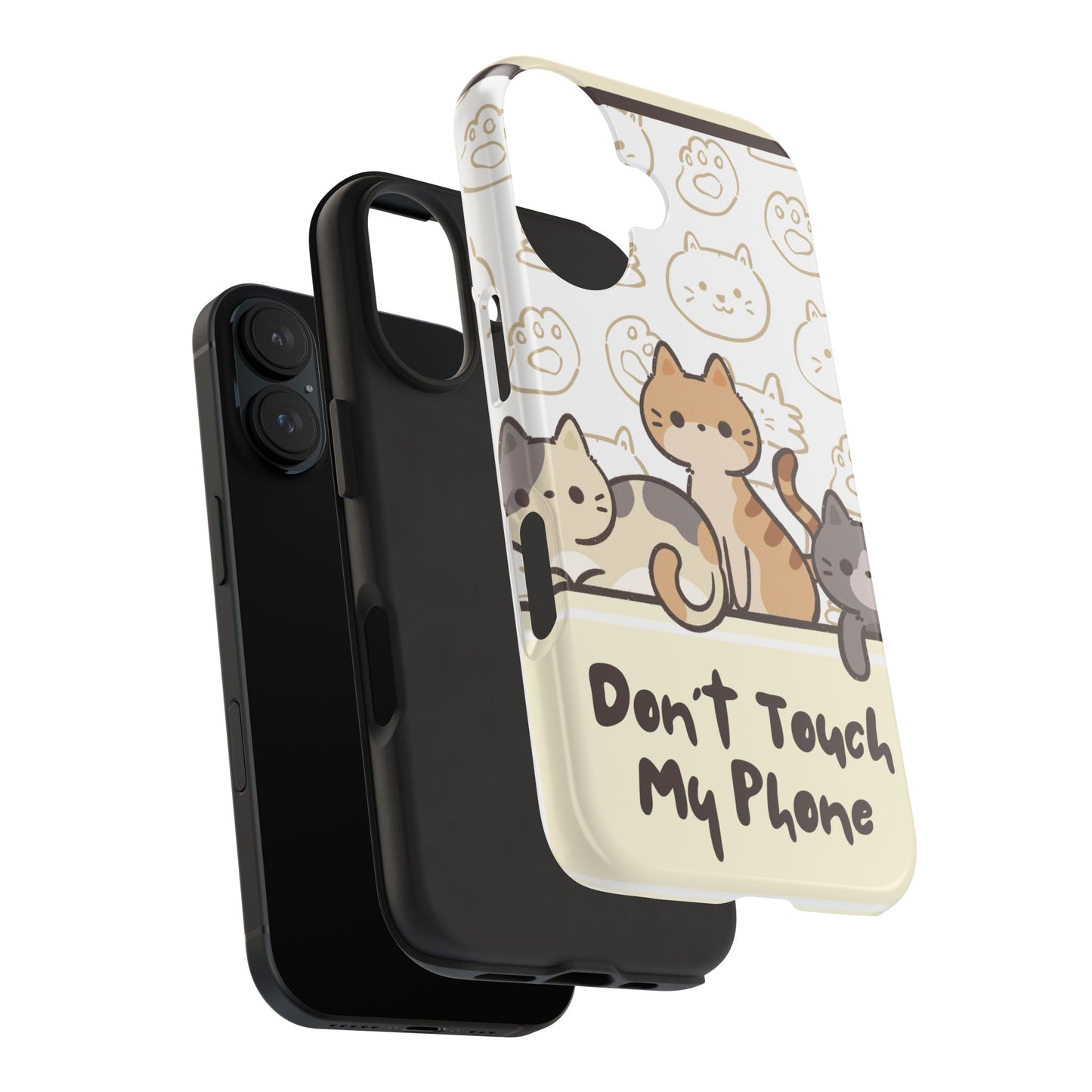 Cute Cartoon Cat Phone Case with “Don’t Touch My Phone” Text – Funny Kawaii Protective Cover with Adorable Kitten Illustration