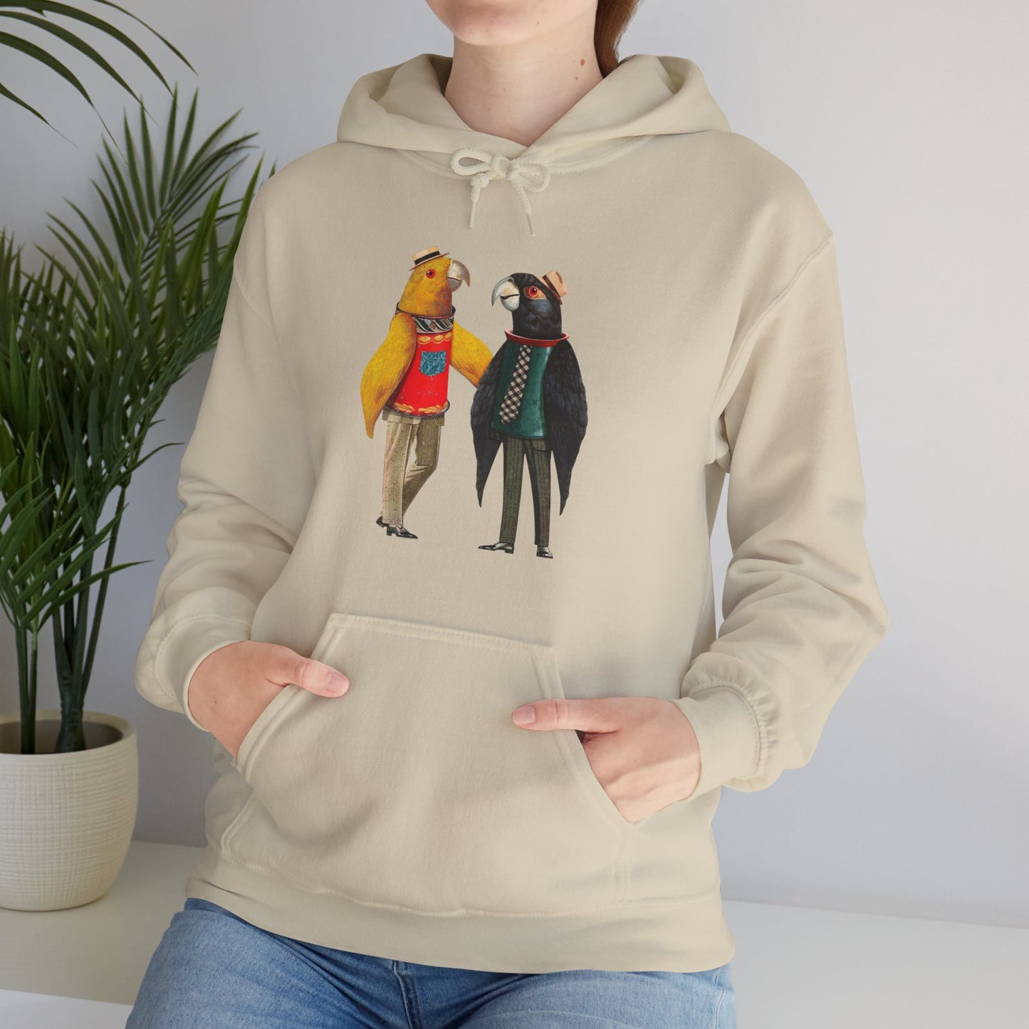 Hooded Sweatshirt Love Birds Parrots Couple Illustrations
