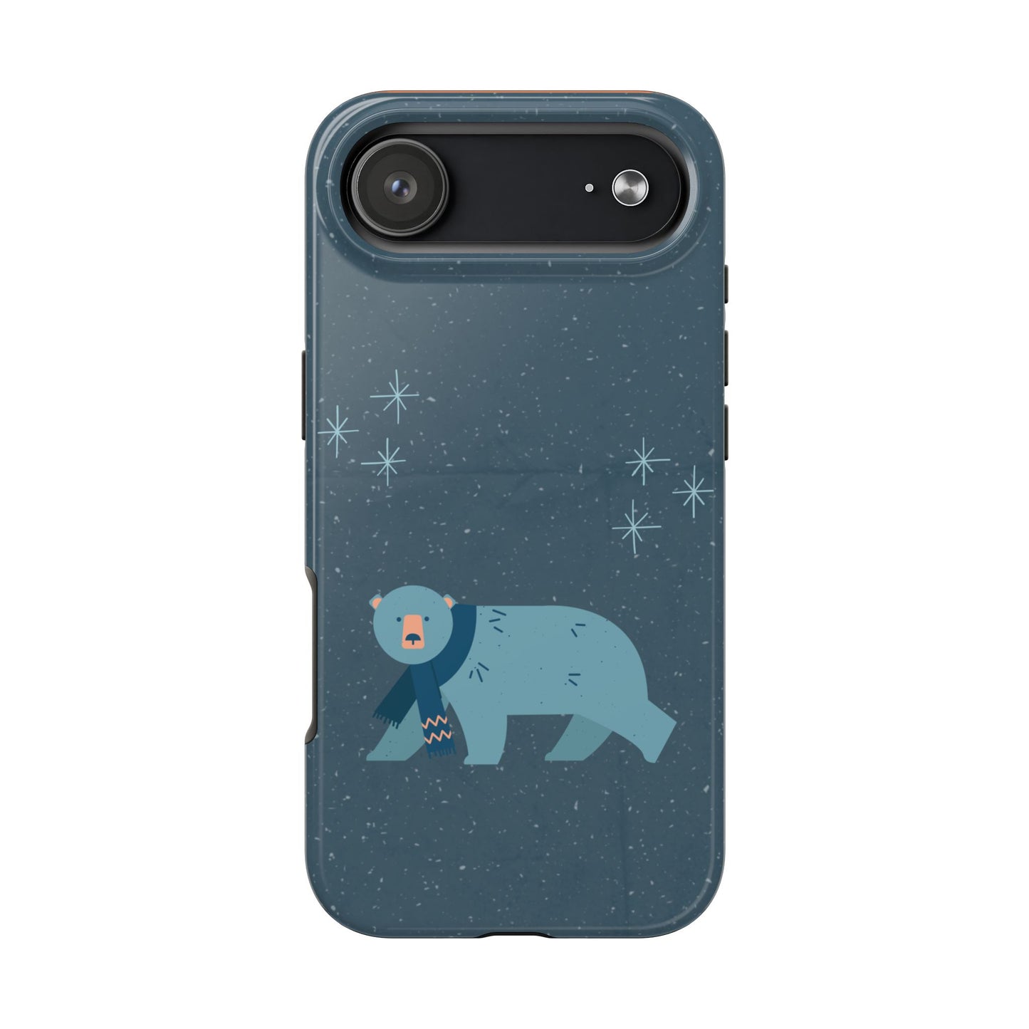Cute Winter Bear Phone Case with Scarf and Snowy Night Background Cozy Animal Design Protective Cover for Holiday and Cold Weather Vibes