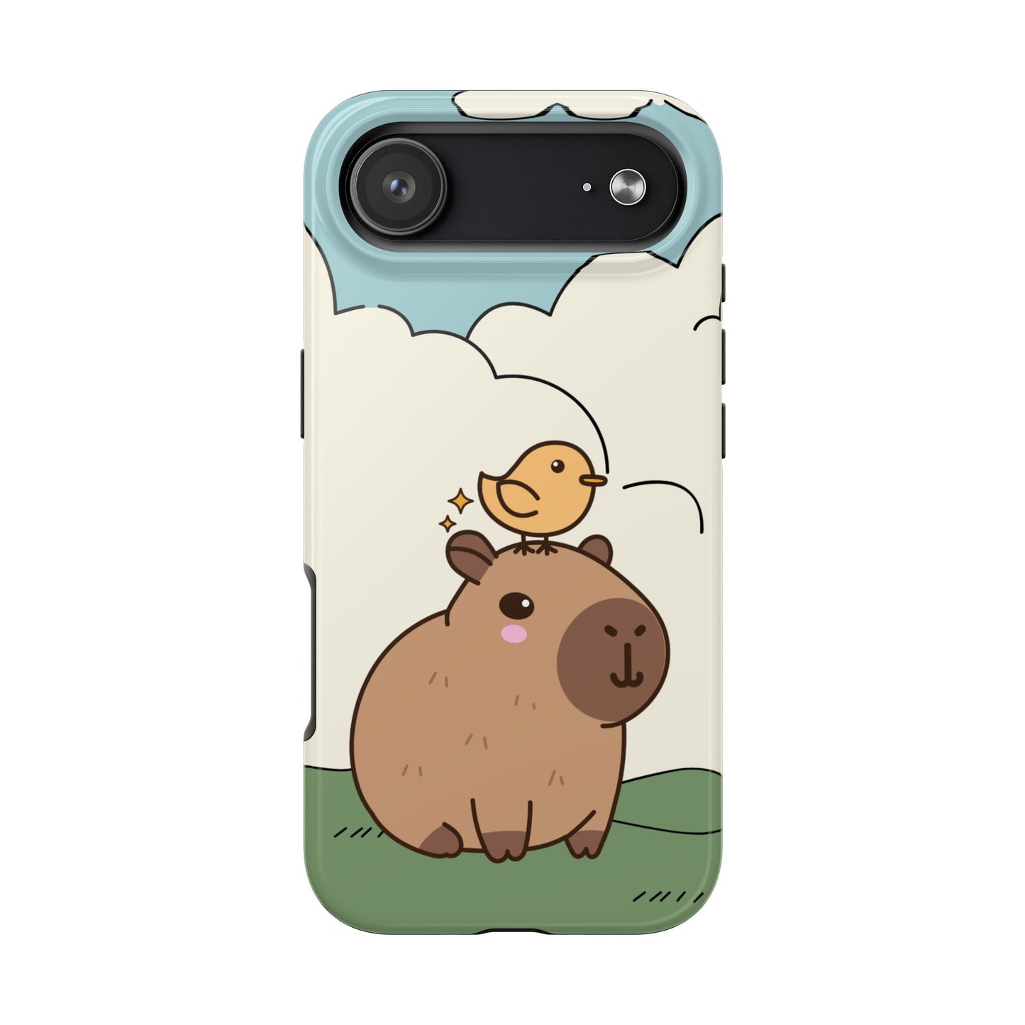 Cute Capybara and Bird Phone Case with Simple Pastel Cartoon Design Adorable Animal Friends Protective Cover for Kawaii and Wholesome Vibes