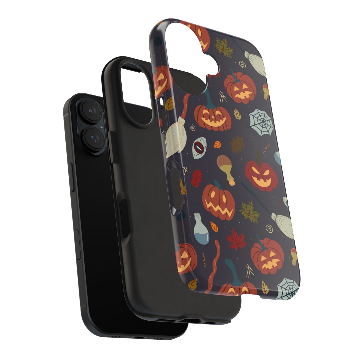 Spooky Halloween Pumpkin Phone Case with Witches Brooms, Potions, and Autumn Leaves – Fun Festive Protective Cover for October Vibes