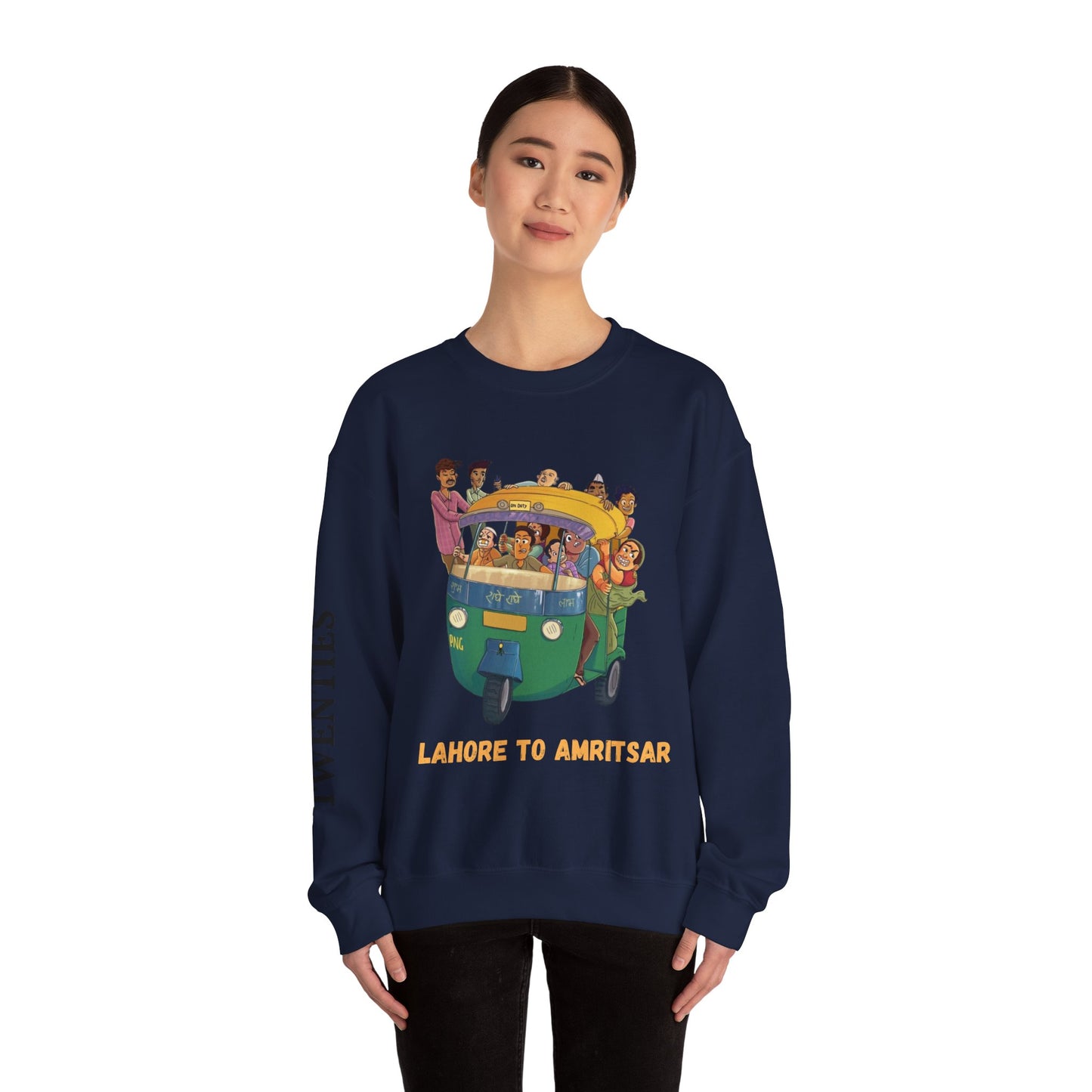 Cultural Adventure Sweatshirt - Lahore to Amritsar Design, (Customizable Text on the Arm) Unisex Crew, Comfy Casual Wear