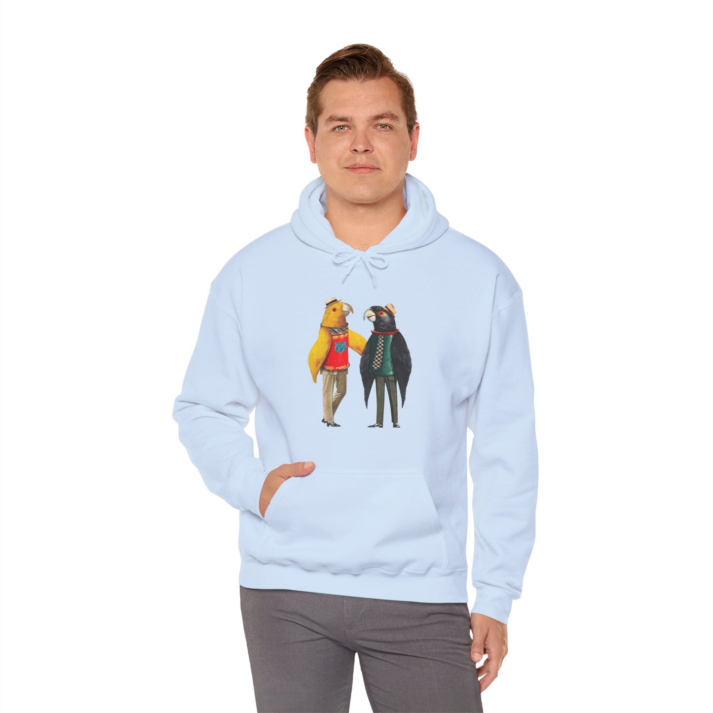 Hooded Sweatshirt Love Birds Parrots Couple Illustrations