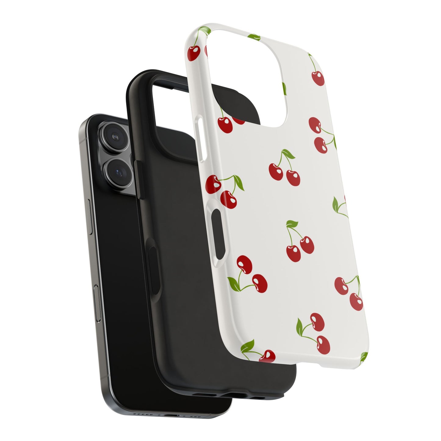 Cute Cherry Pattern Phone Case with Minimalist White Background – Playful Red Fruit Design Protective Cover for Sweet and Simple Style