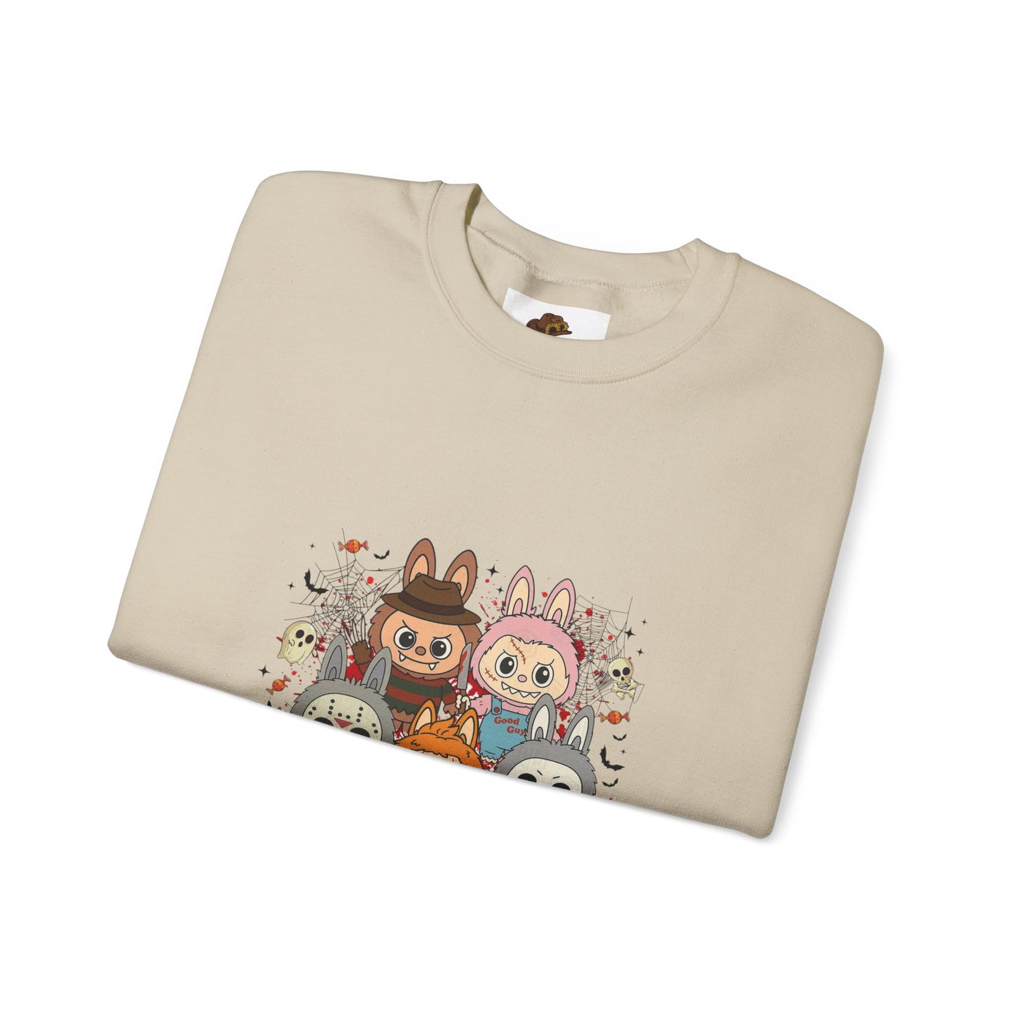Crewneck Sweatshirt - Labubu Halloween Design with graphic featuring Labubu characters in spooky attire, ideal for Halloween fun.