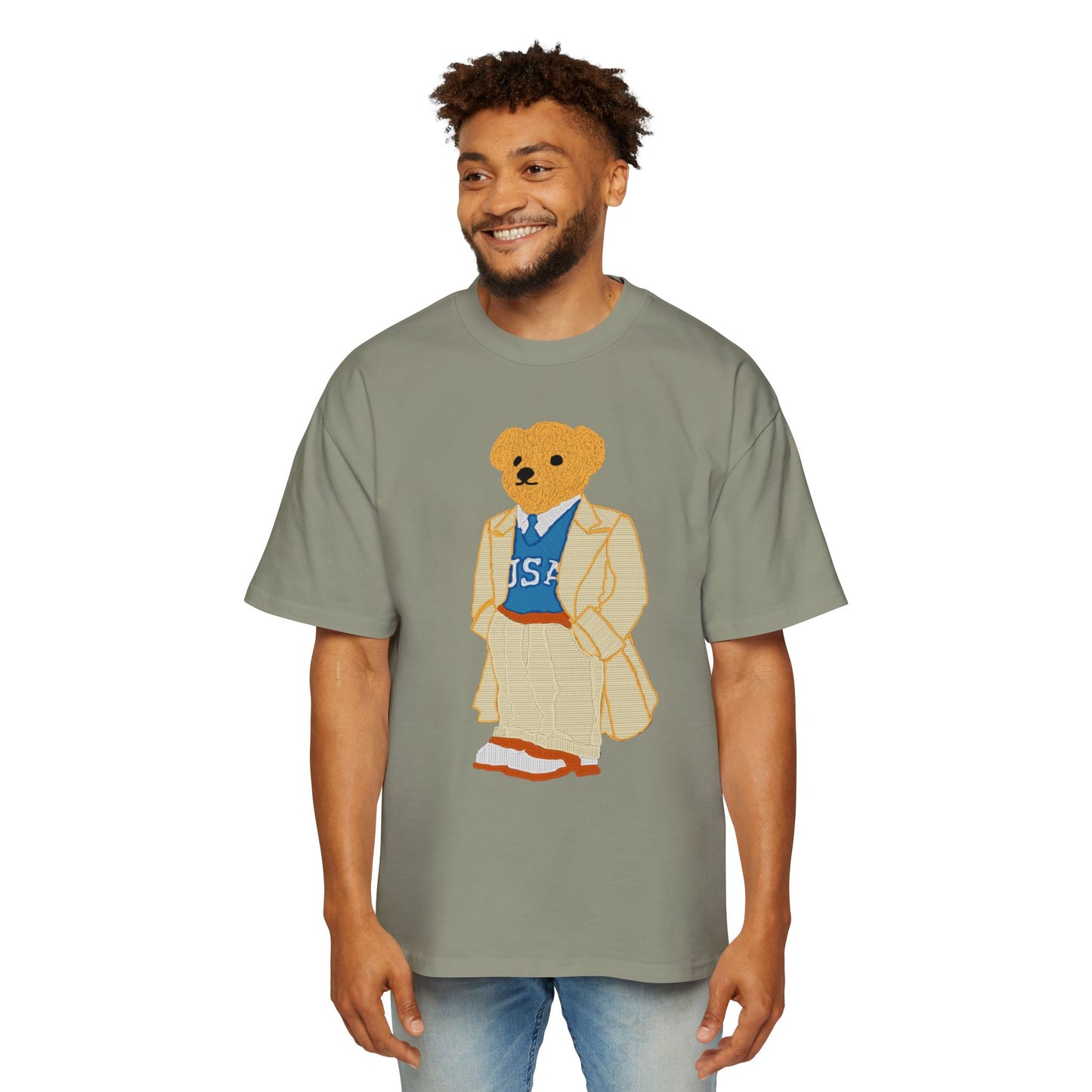 USA Bear Graphic Premium Oversized Tee, Casual Streetwear Shirt, Vintage Style Men's T-Shirt, Funky Bear Tee, Summer Fashion Top