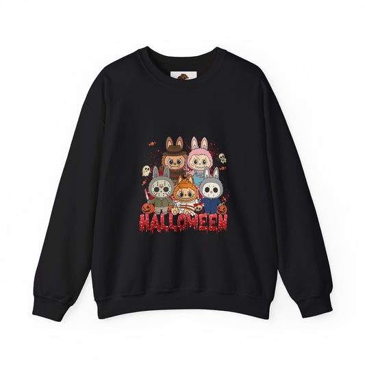 Crewneck Sweatshirt - Labubu Halloween Design with unicorn graphic, relaxed fit, and spooky theme, perfect as a tee or hoodie option.