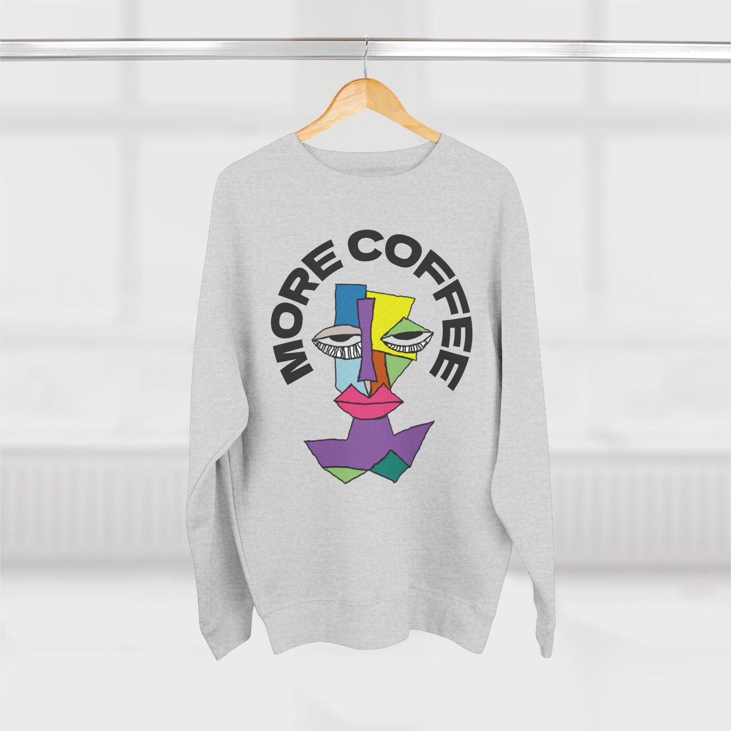 Coffee Lover Unisex Sweatshirt with Sleepy Character Diagram