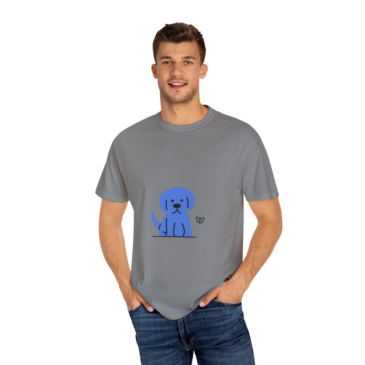 Cute Blue Dog Unisex Garment-Dyed T-shirt, Pet Lover Gift, Fashion Tee, Casual Wear, Birthday Present, Dog Lover Apparel