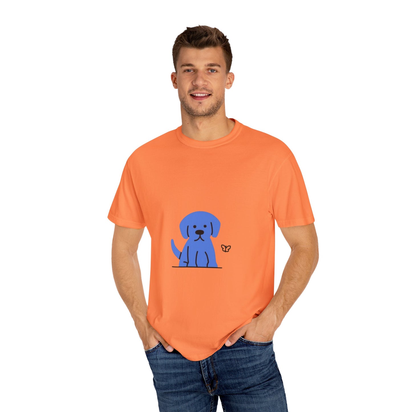 Cute Blue Dog Unisex Garment-Dyed T-shirt, Pet Lover Gift, Fashion Tee, Casual Wear, Birthday Present, Dog Lover Apparel