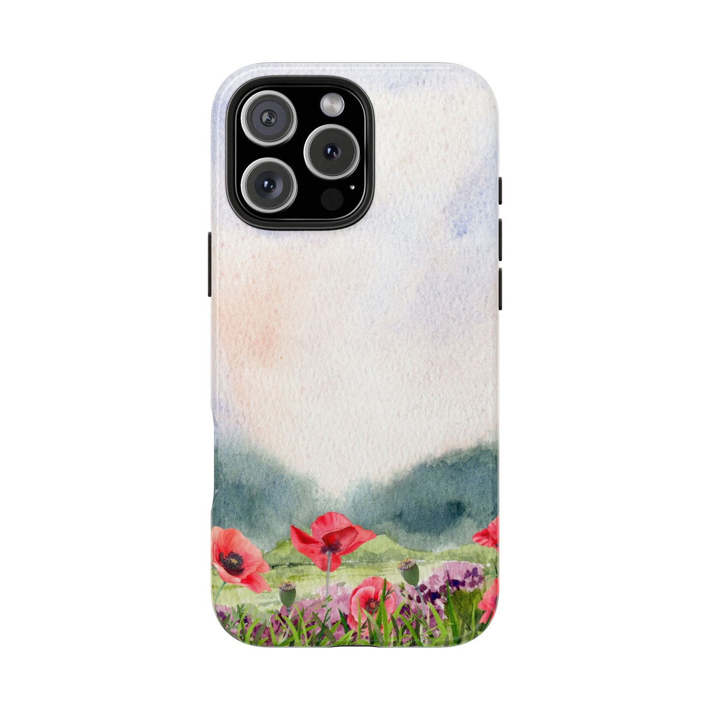 Watercolor Wildflower Meadow Phone Case with Red Poppies and Soft Landscape Artistic Floral Design Protective Cover for Nature Lover