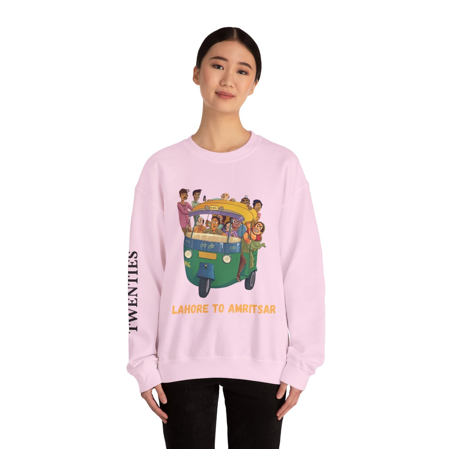 Cultural Adventure Sweatshirt - Lahore to Amritsar Design, (Customizable Text on the Arm) Unisex Crew, Comfy Casual Wear