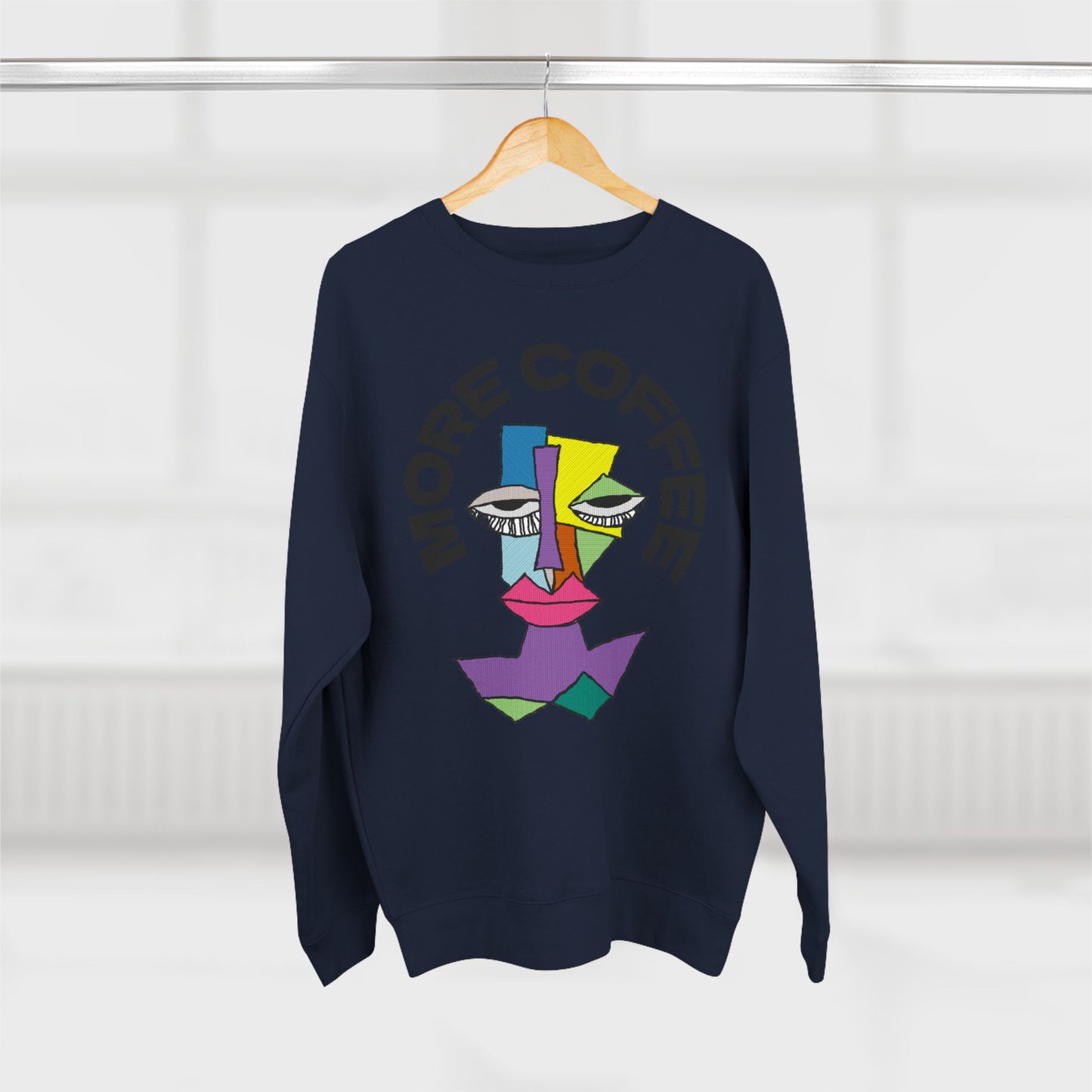 Coffee Lover Unisex Sweatshirt with Sleepy Character Diagram