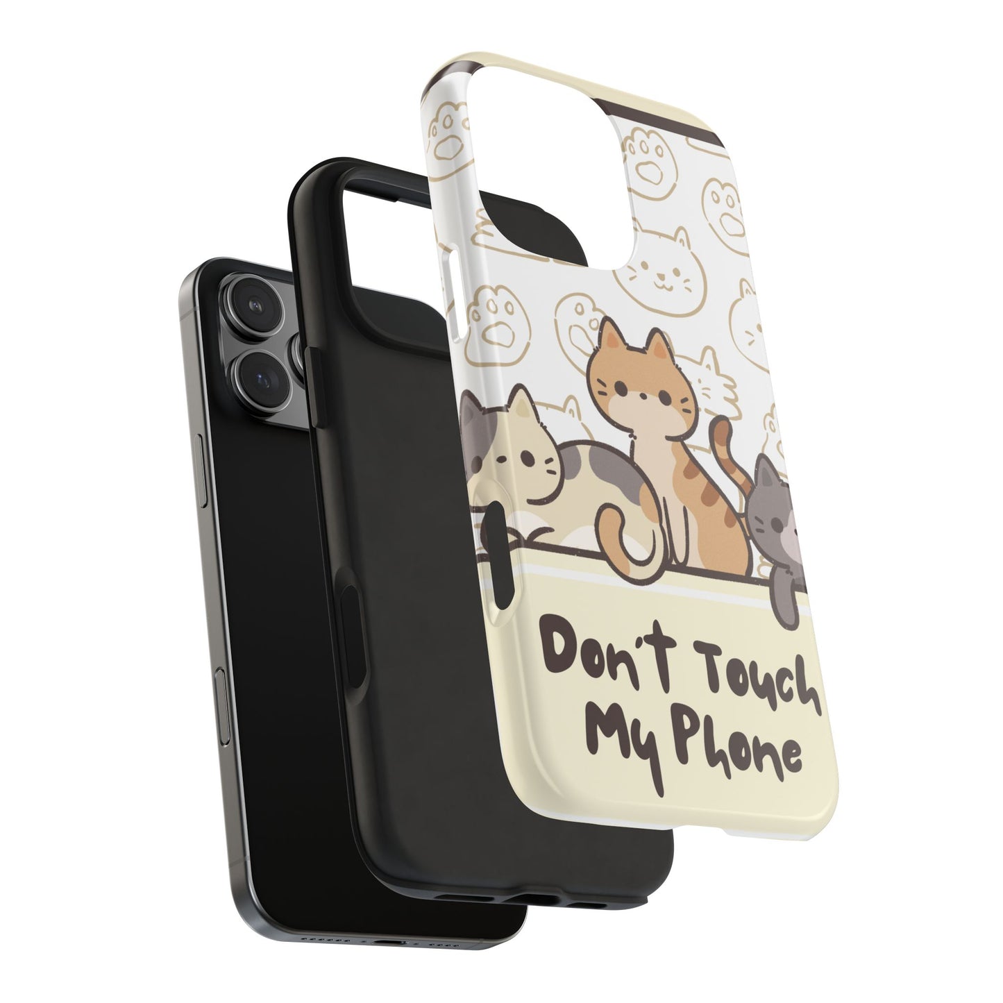 Cute Cartoon Cat Phone Case with “Don’t Touch My Phone” Text – Funny Kawaii Protective Cover with Adorable Kitten Illustration