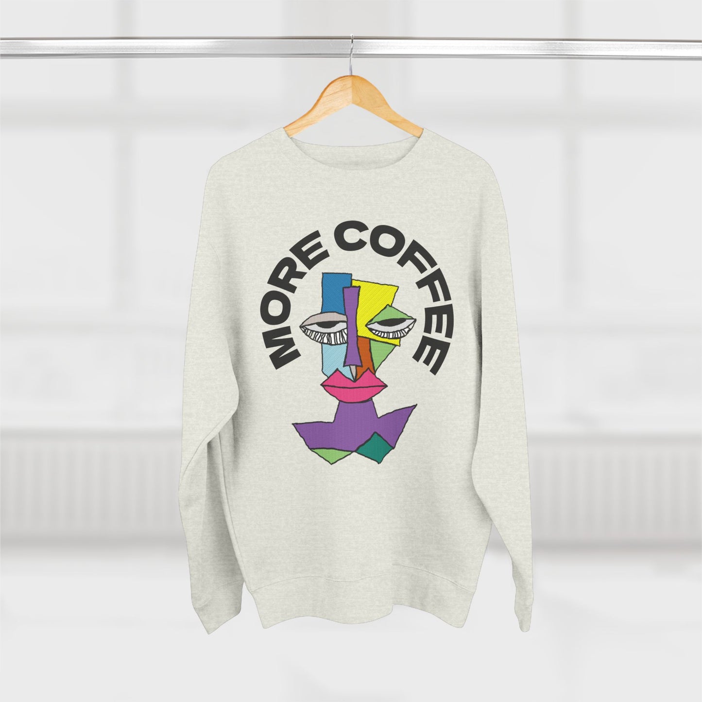 Coffee Lover Unisex Sweatshirt with Sleepy Character Diagram