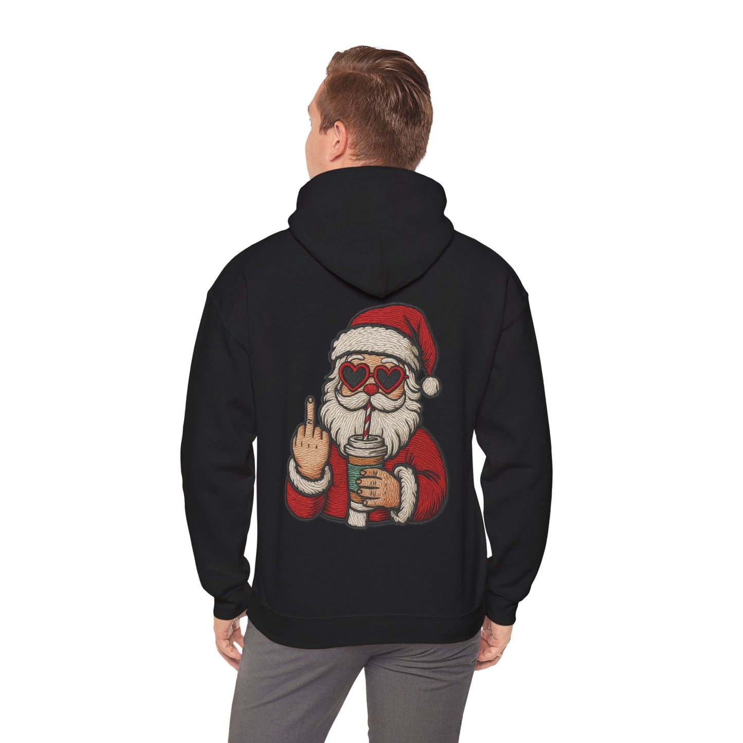 Christmas Vibes Santa Hoodie (Embroidery Look) – Unisex Holiday Sweatshirt