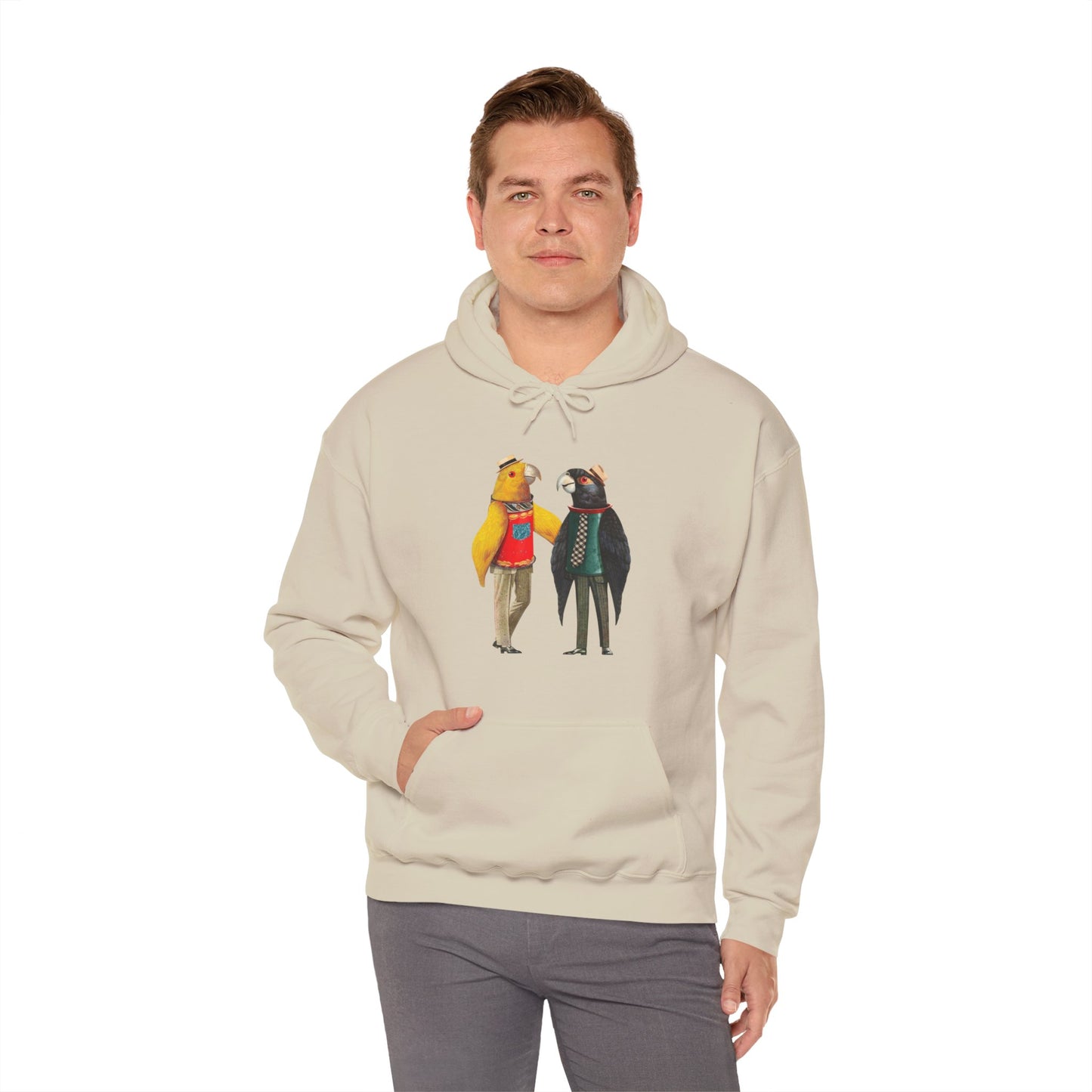 Hooded Sweatshirt Love Birds Parrots Couple Illustrations