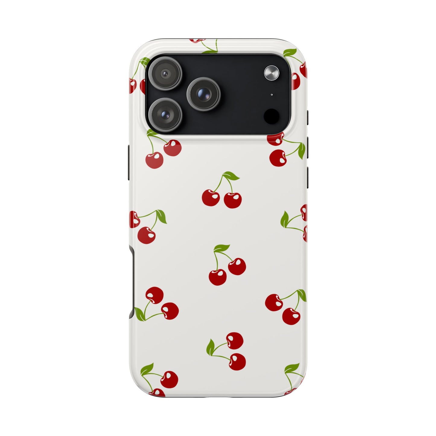 Cute Cherry Pattern Phone Case with Minimalist White Background – Playful Red Fruit Design Protective Cover for Sweet and Simple Style