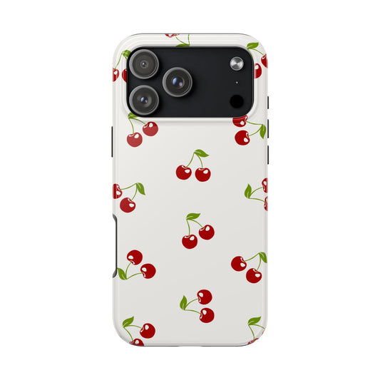 Cute Cherry Pattern Phone Case with Minimalist White Background – Playful Red Fruit Design Protective Cover for Sweet and Simple Style