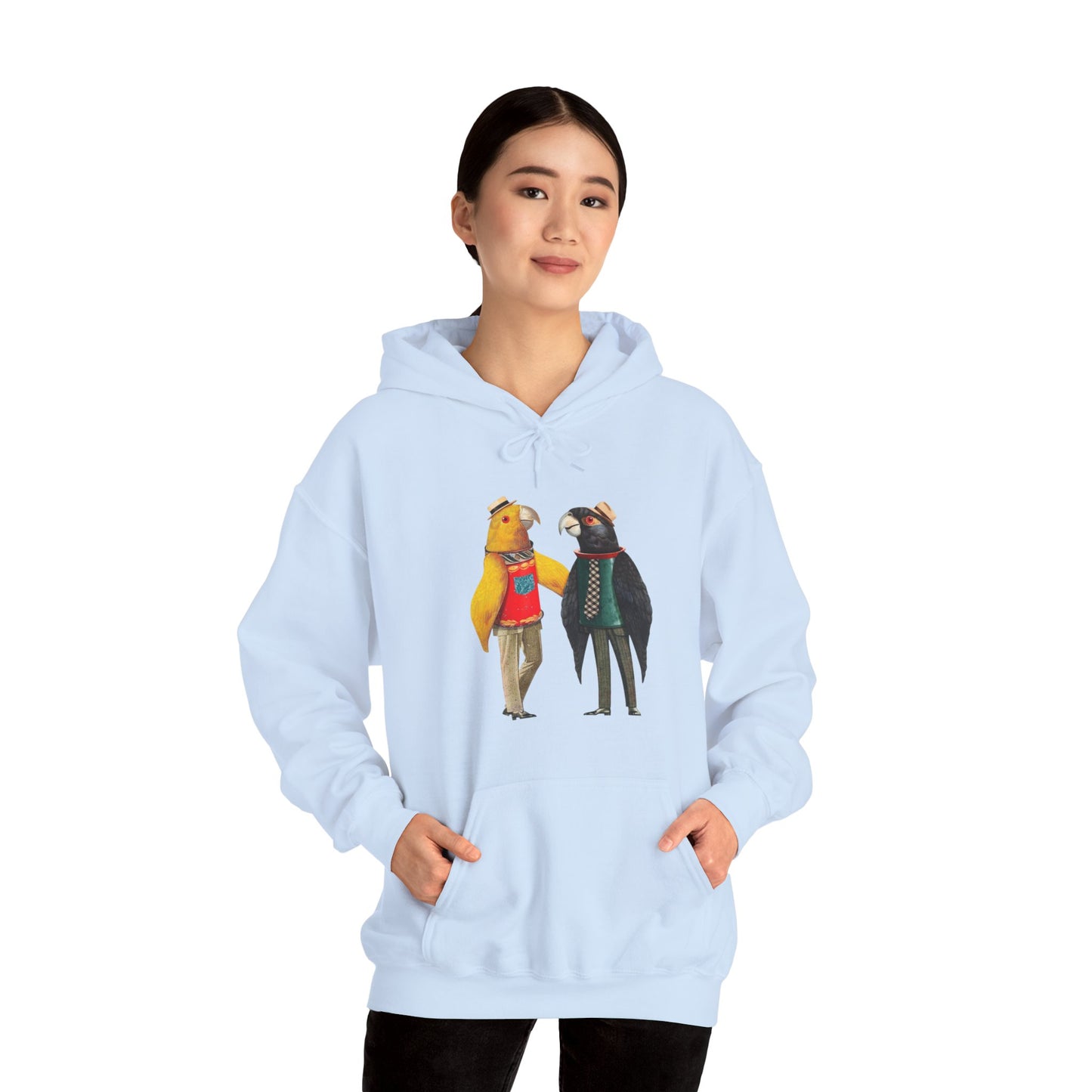 Hooded Sweatshirt Love Birds Parrots Couple Illustrations