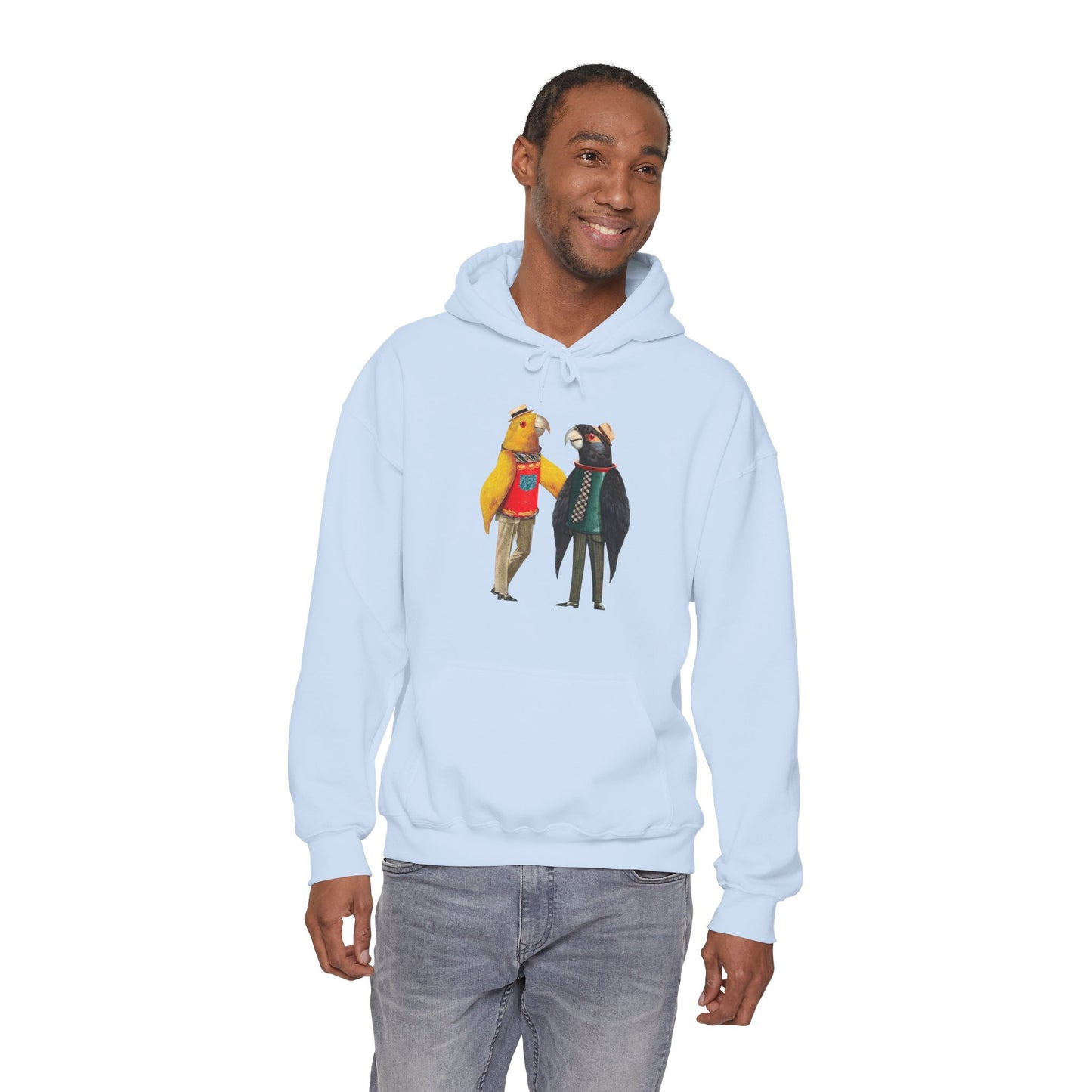 Hooded Sweatshirt Love Birds Parrots Couple Illustrations