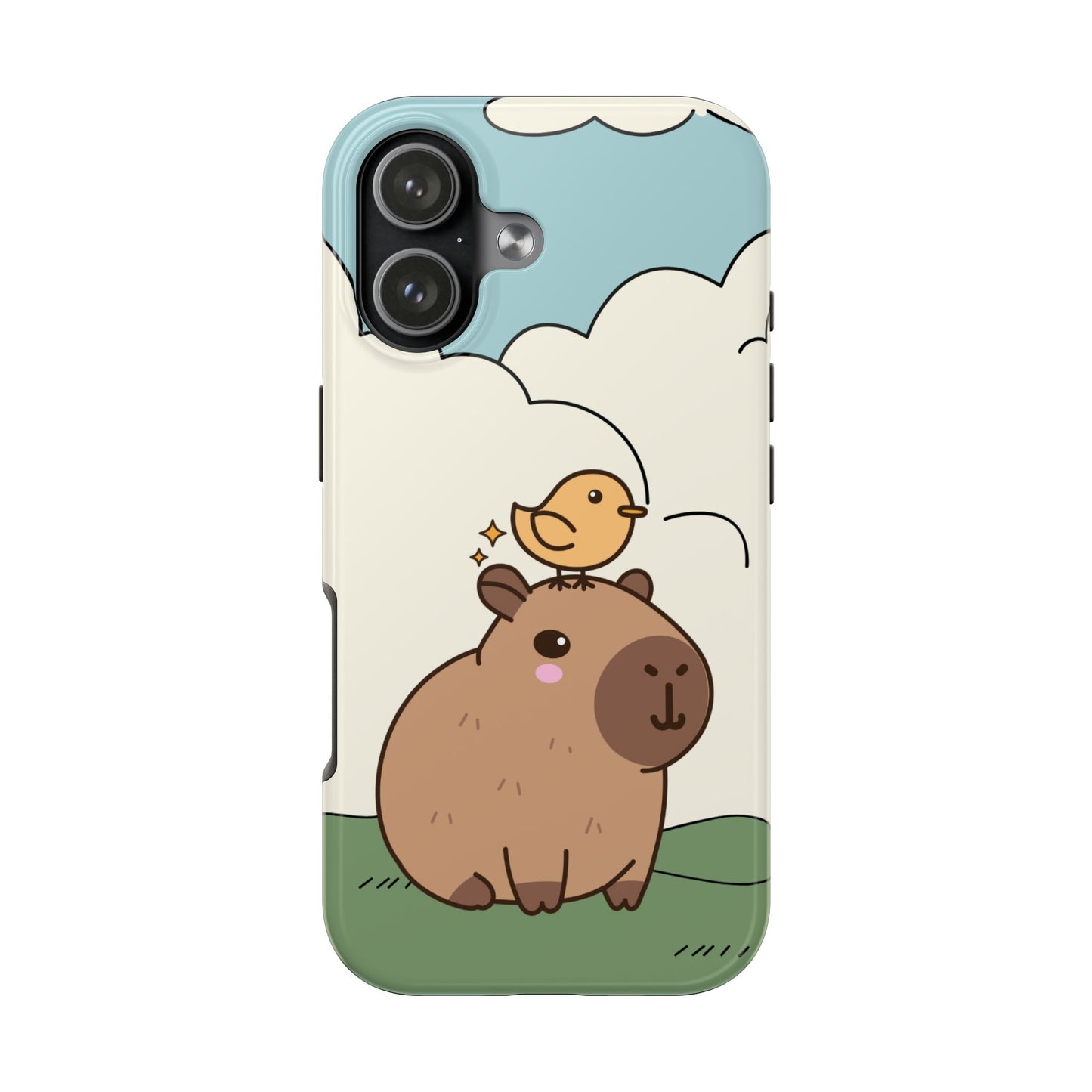 Cute Capybara and Bird Phone Case with Simple Pastel Cartoon Design Adorable Animal Friends Protective Cover for Kawaii and Wholesome Vibes
