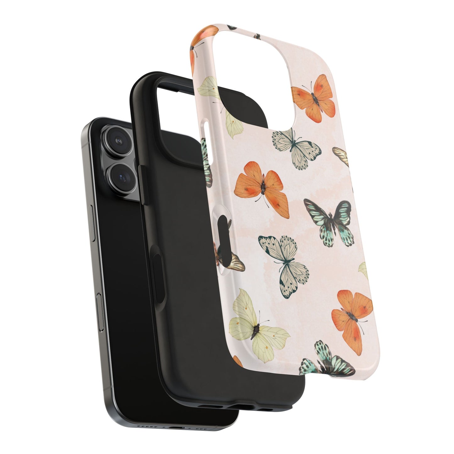 Elegant Butterfly Phone Case with Soft Pastel Background – Delicate Nature-Inspired Design Featuring Orange and Mint Green Butterflies