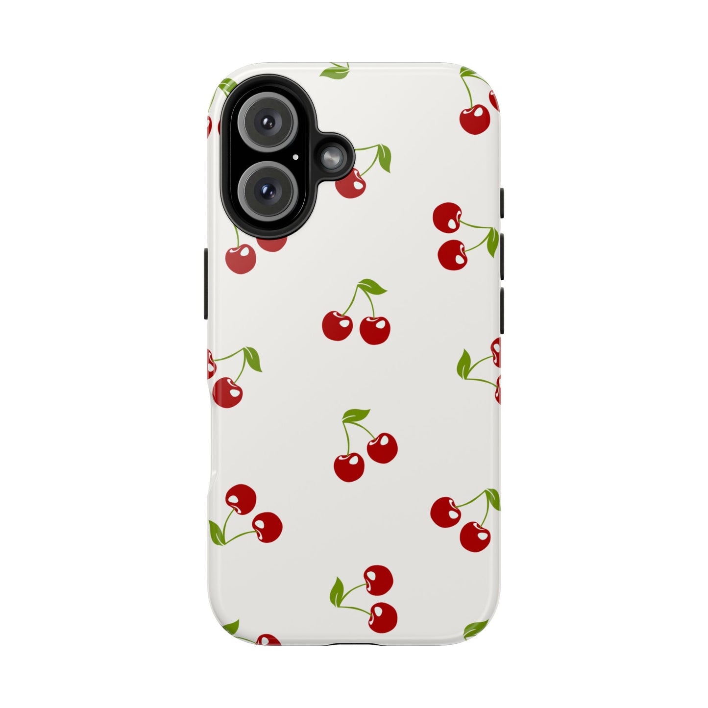 Cute Cherry Pattern Phone Case with Minimalist White Background – Playful Red Fruit Design Protective Cover for Sweet and Simple Style