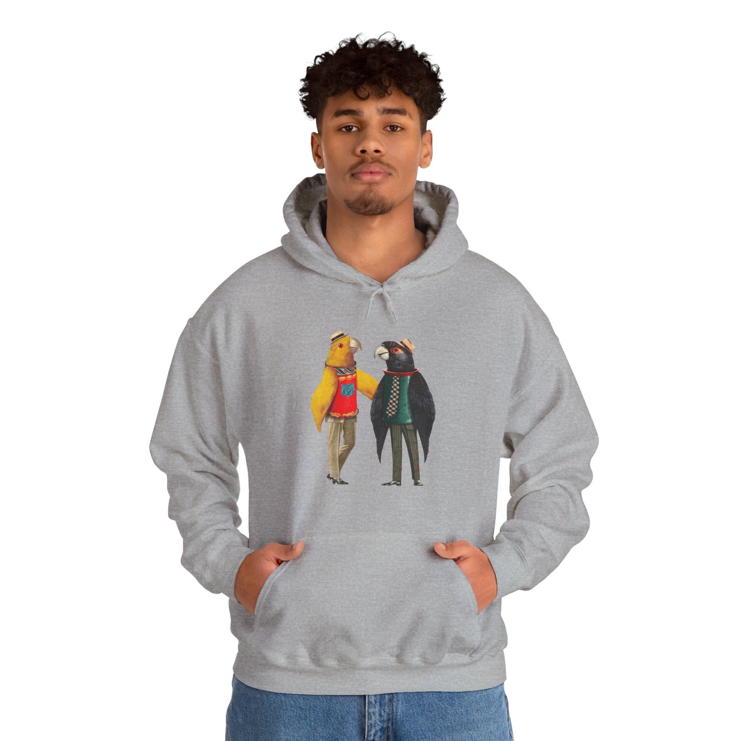 Hooded Sweatshirt Love Birds Parrots Couple Illustrations