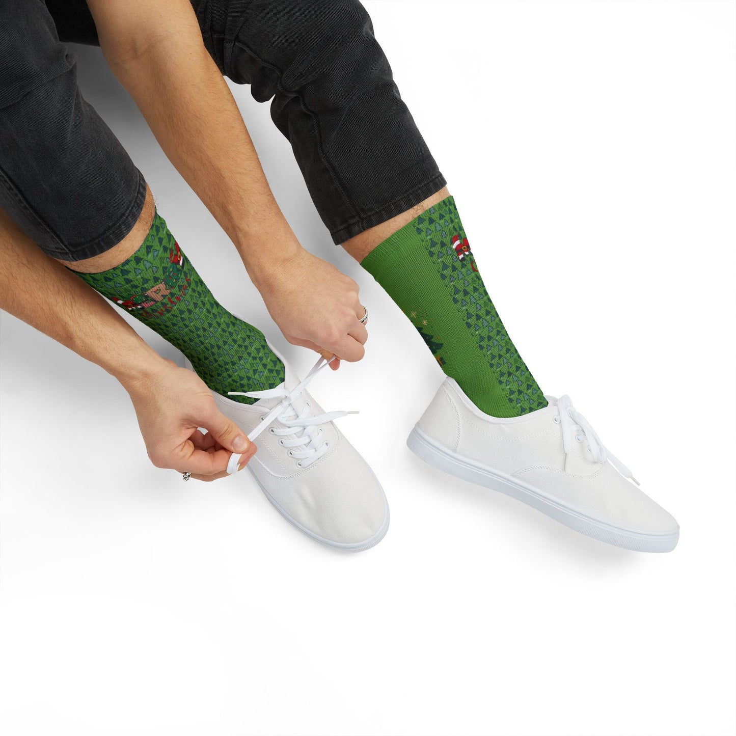Christmas Tree & Santa Sublimation Socks, Holiday Novelty Crew Socks
