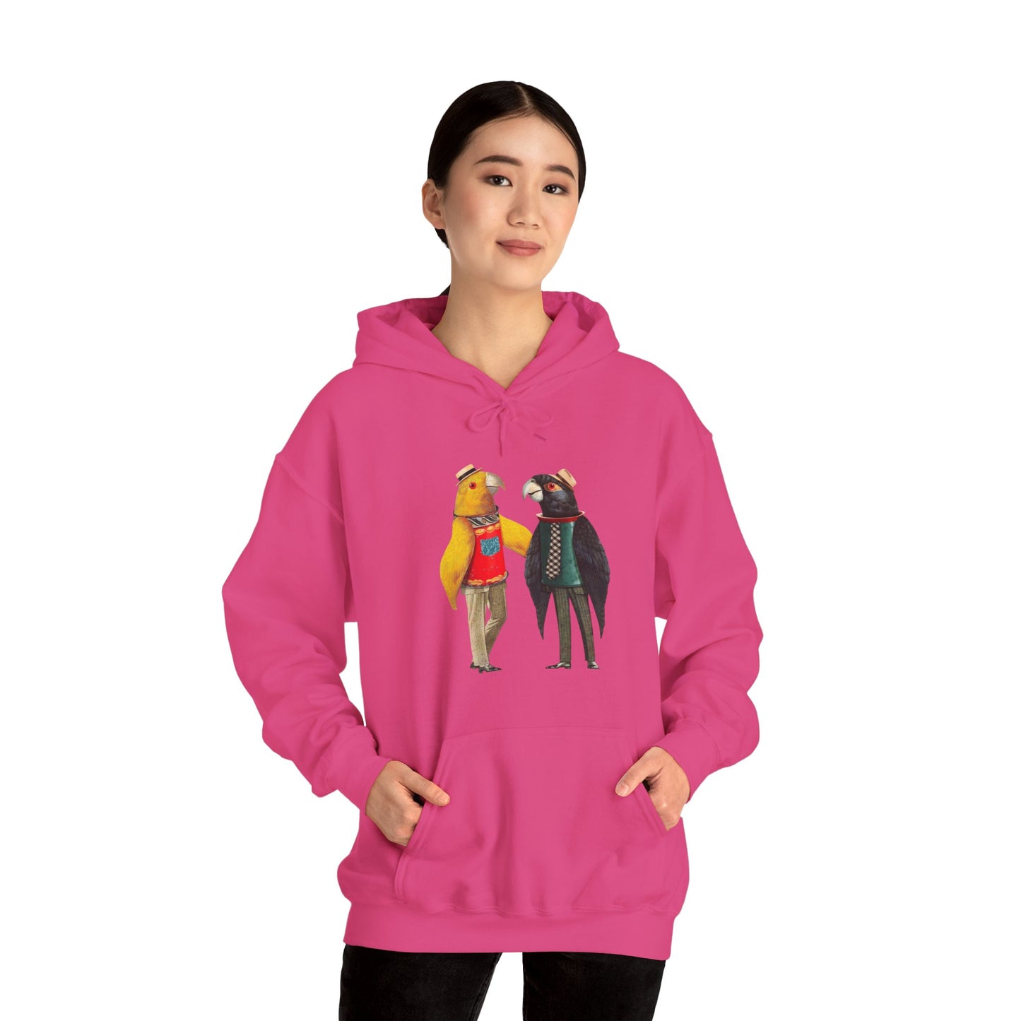 Hooded Sweatshirt Love Birds Parrots Couple Illustrations