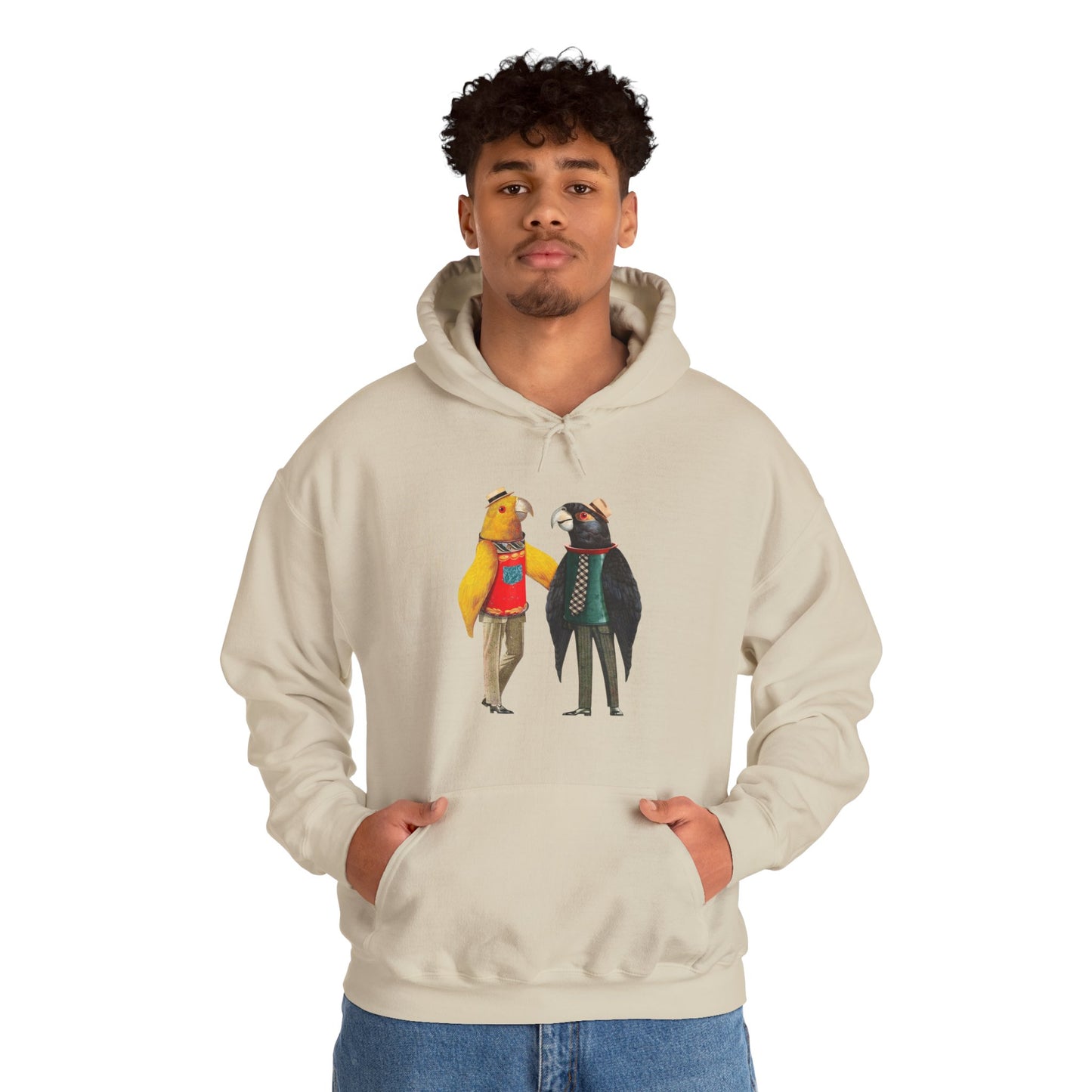Hooded Sweatshirt Love Birds Parrots Couple Illustrations