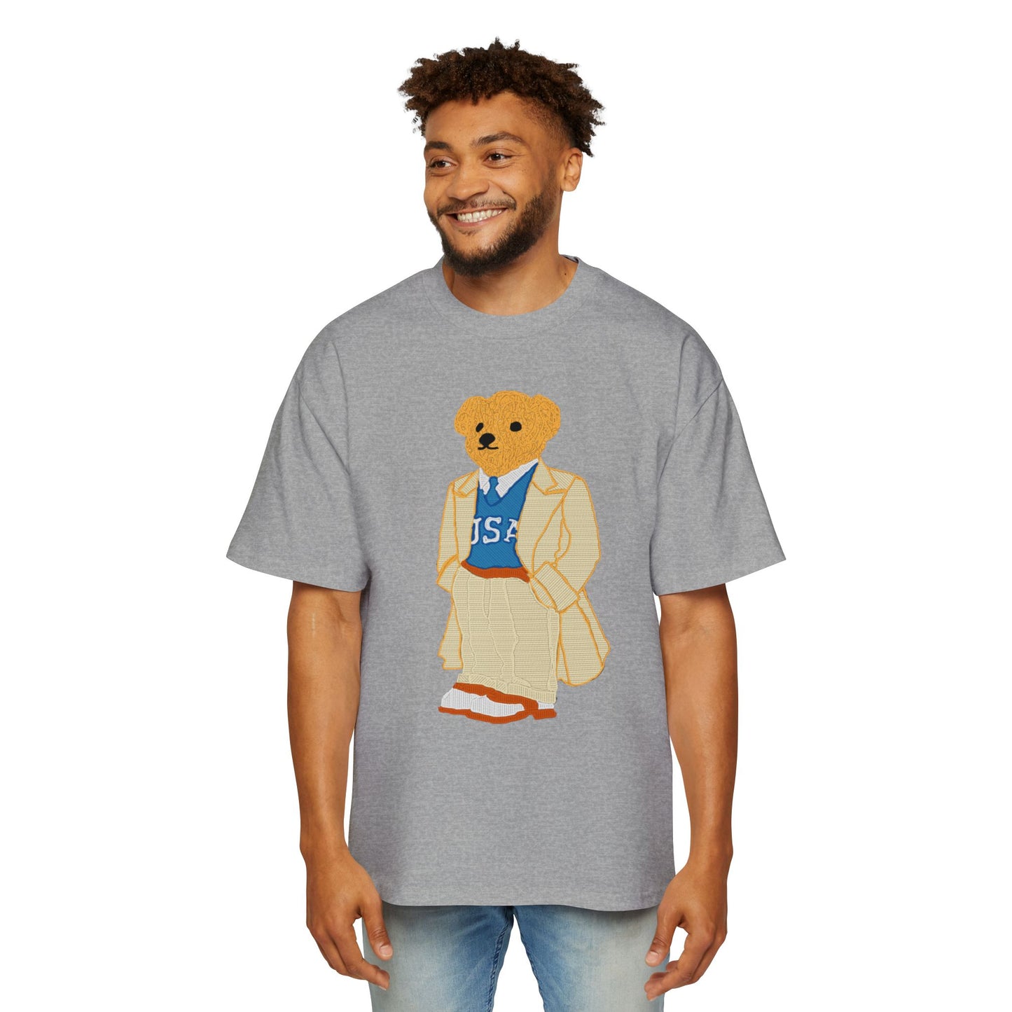 USA Bear Graphic Premium Oversized Tee, Casual Streetwear Shirt, Vintage Style Men's T-Shirt, Funky Bear Tee, Summer Fashion Top