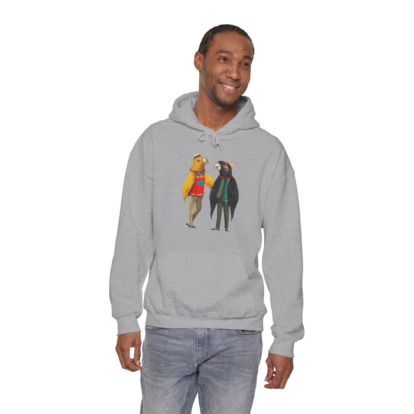 Hooded Sweatshirt Love Birds Parrots Couple Illustrations