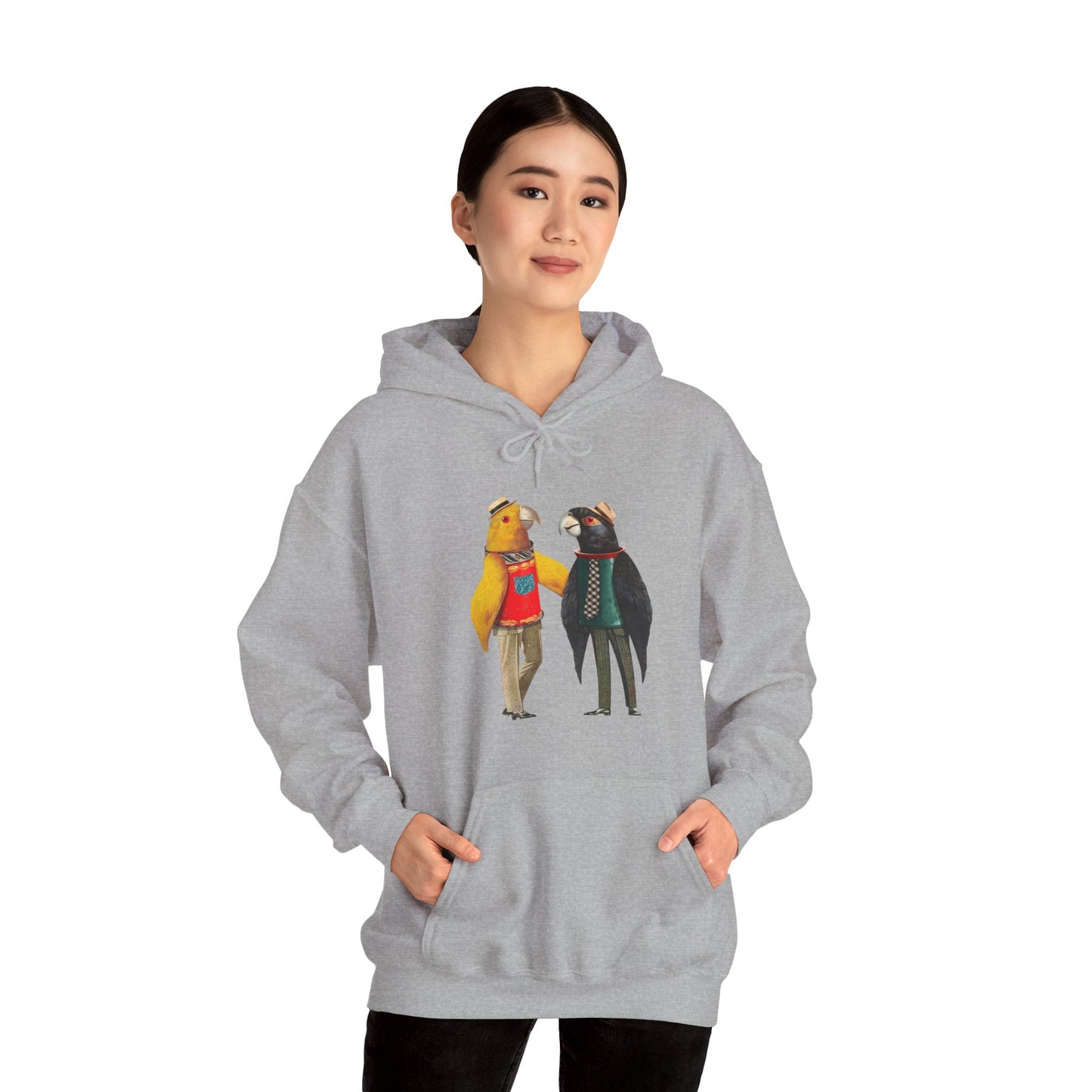 Hooded Sweatshirt Love Birds Parrots Couple Illustrations