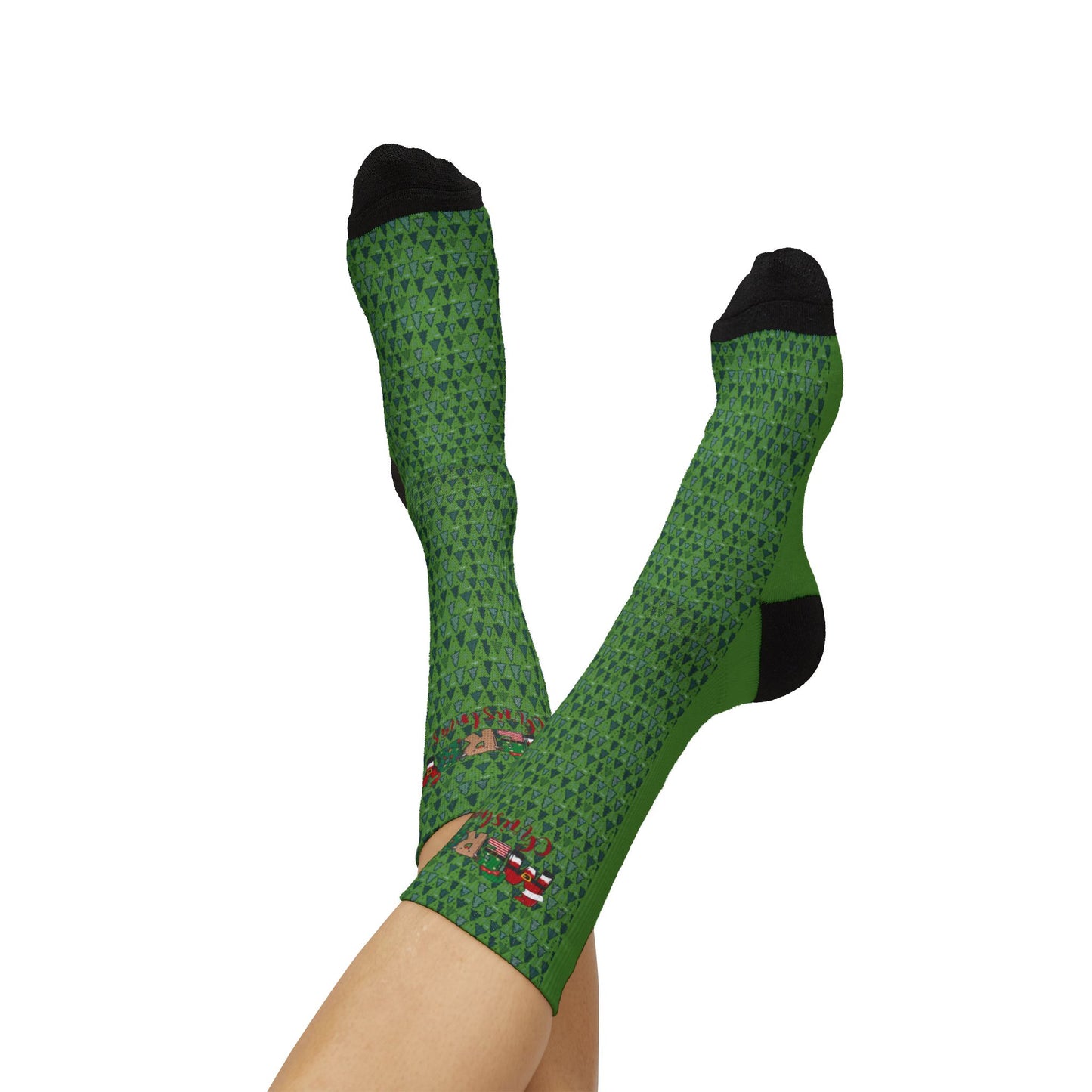 Christmas Tree & Santa Sublimation Socks, Holiday Novelty Crew Socks