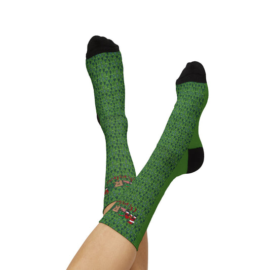 Christmas Tree & Santa Sublimation Socks, Holiday Novelty Crew Socks