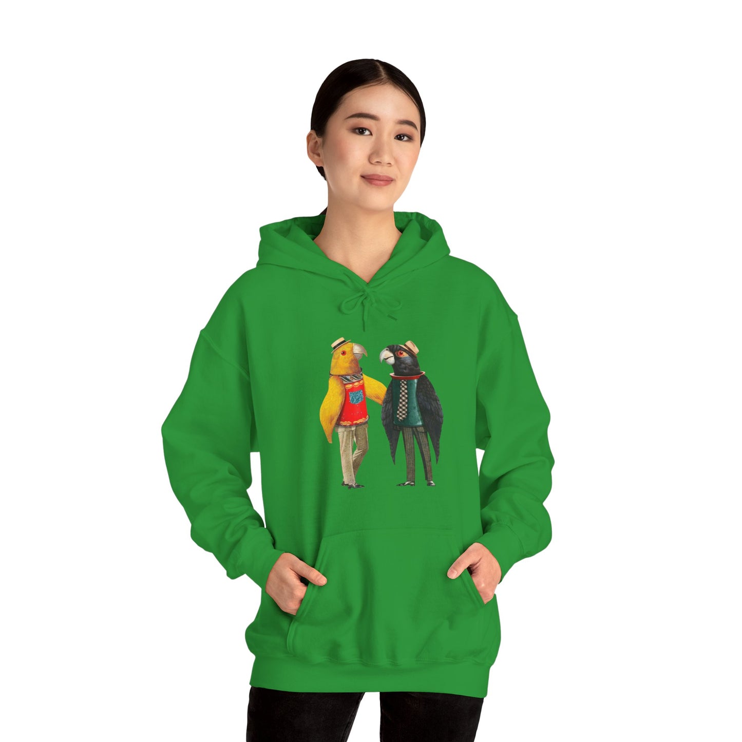 Hooded Sweatshirt Love Birds Parrots Couple Illustrations