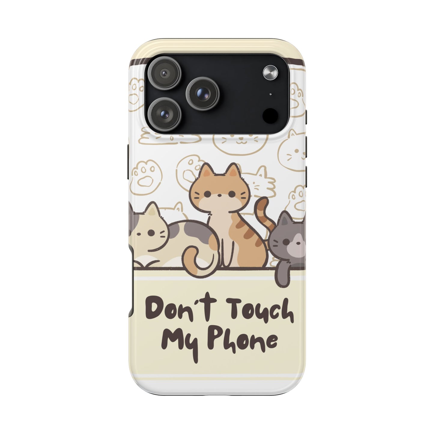Cute Cartoon Cat Phone Case with “Don’t Touch My Phone” Text – Funny Kawaii Protective Cover with Adorable Kitten Illustration