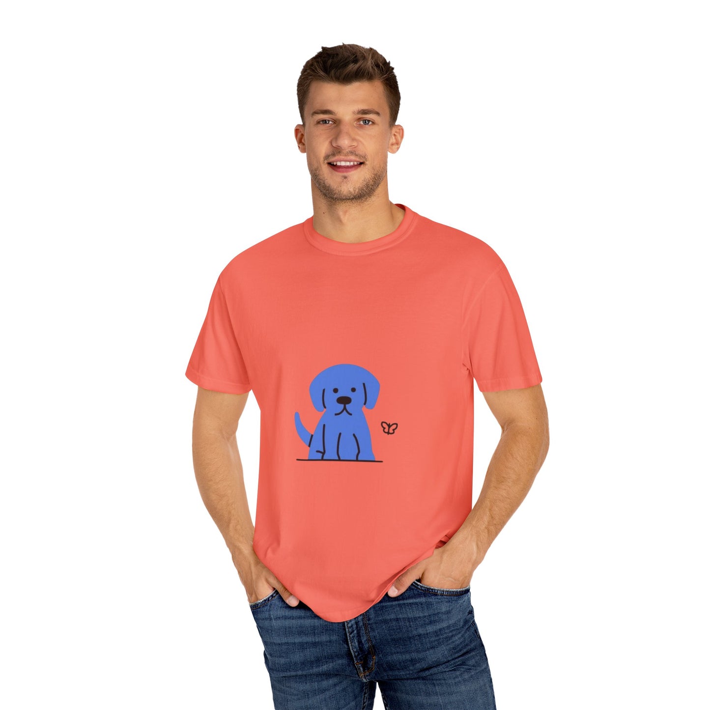 Cute Blue Dog Unisex Garment-Dyed T-shirt, Pet Lover Gift, Fashion Tee, Casual Wear, Birthday Present, Dog Lover Apparel