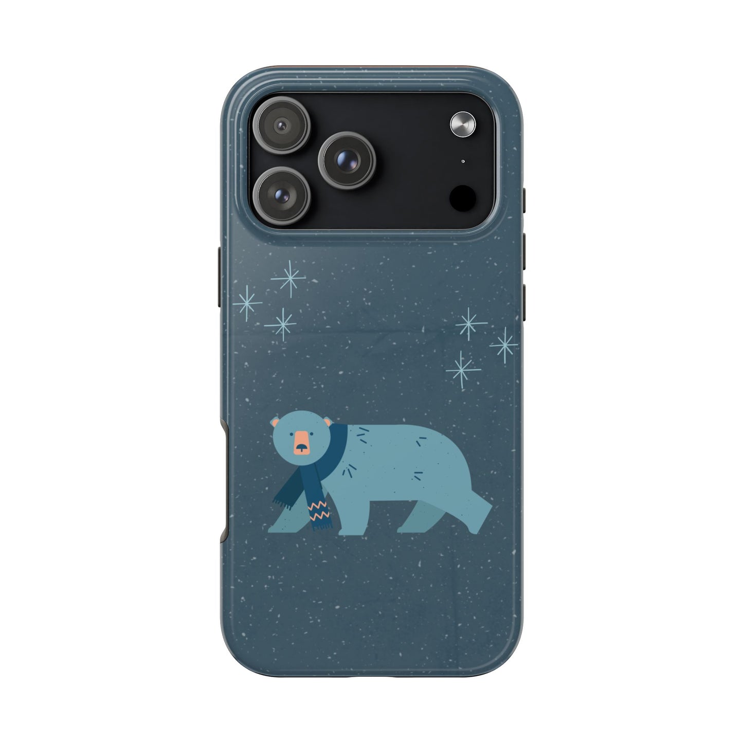 Cute Winter Bear Phone Case with Scarf and Snowy Night Background Cozy Animal Design Protective Cover for Holiday and Cold Weather Vibes