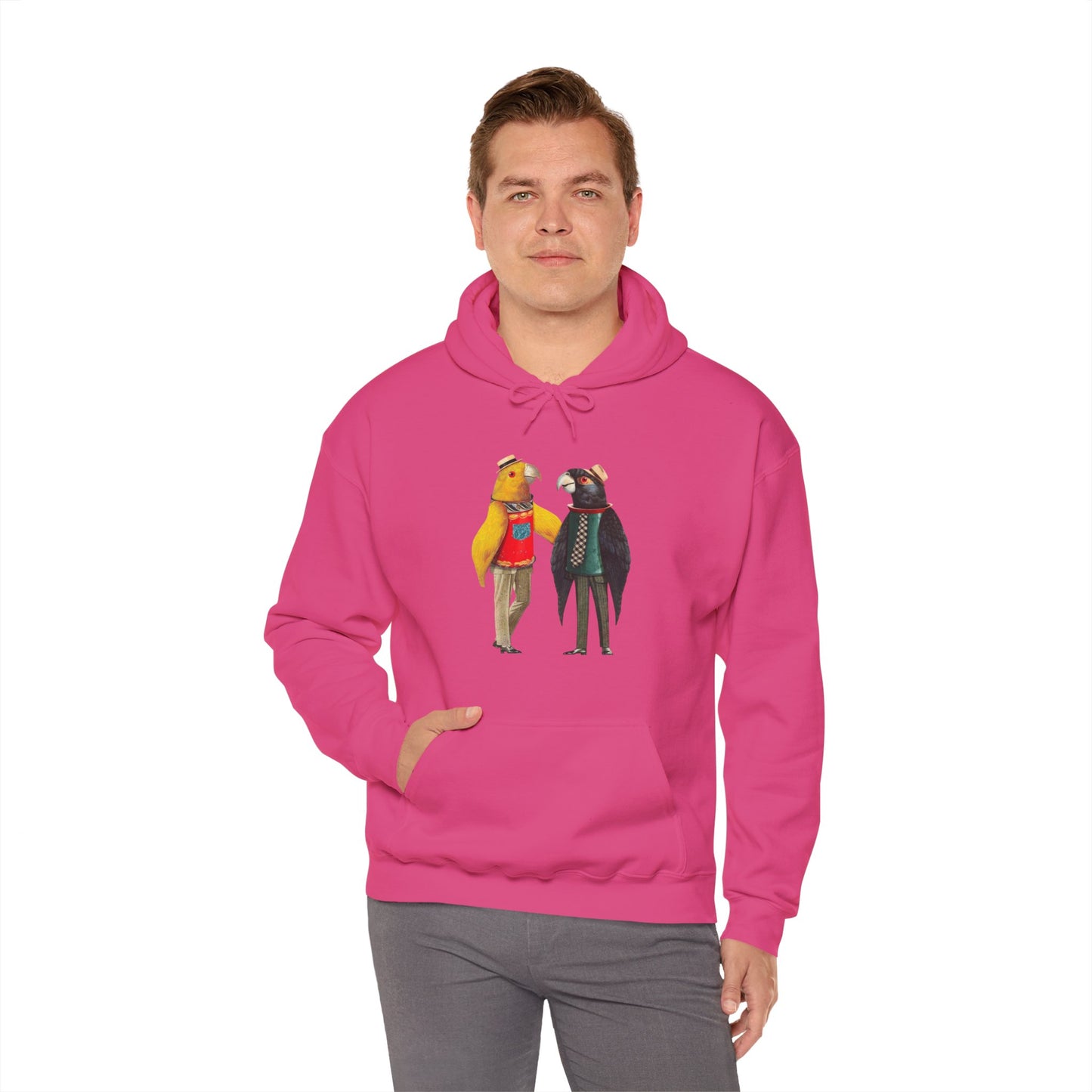 Hooded Sweatshirt Love Birds Parrots Couple Illustrations