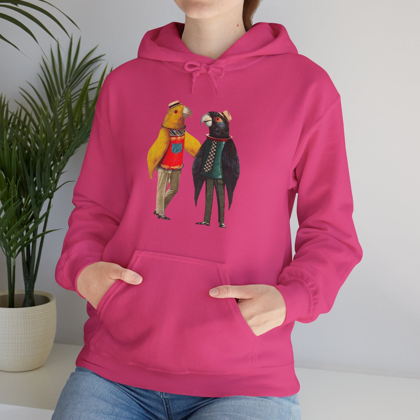 Hooded Sweatshirt Love Birds Parrots Couple Illustrations