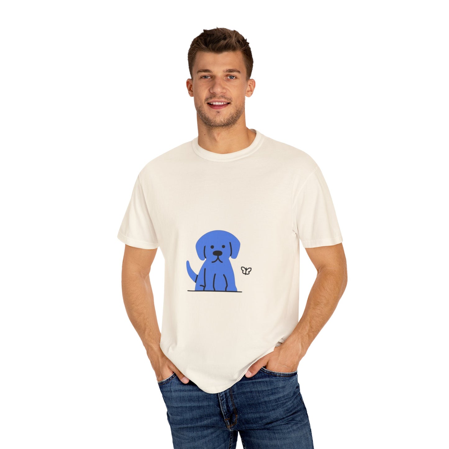 Cute Blue Dog Unisex Garment-Dyed T-shirt, Pet Lover Gift, Fashion Tee, Casual Wear, Birthday Present, Dog Lover Apparel